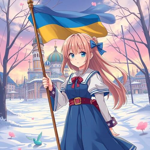 девушка с флагом Украины аниме